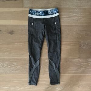 Lululemon Inspire Tight II Leggings Heathered Black Sea Side Silver sz 4